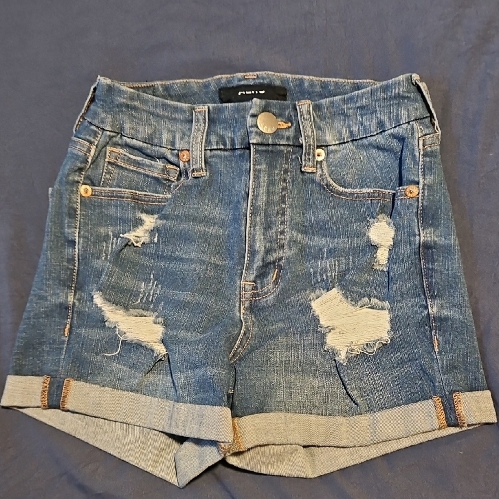 Blue Distressed Jean Shorts with Cuffed Hem NWOT